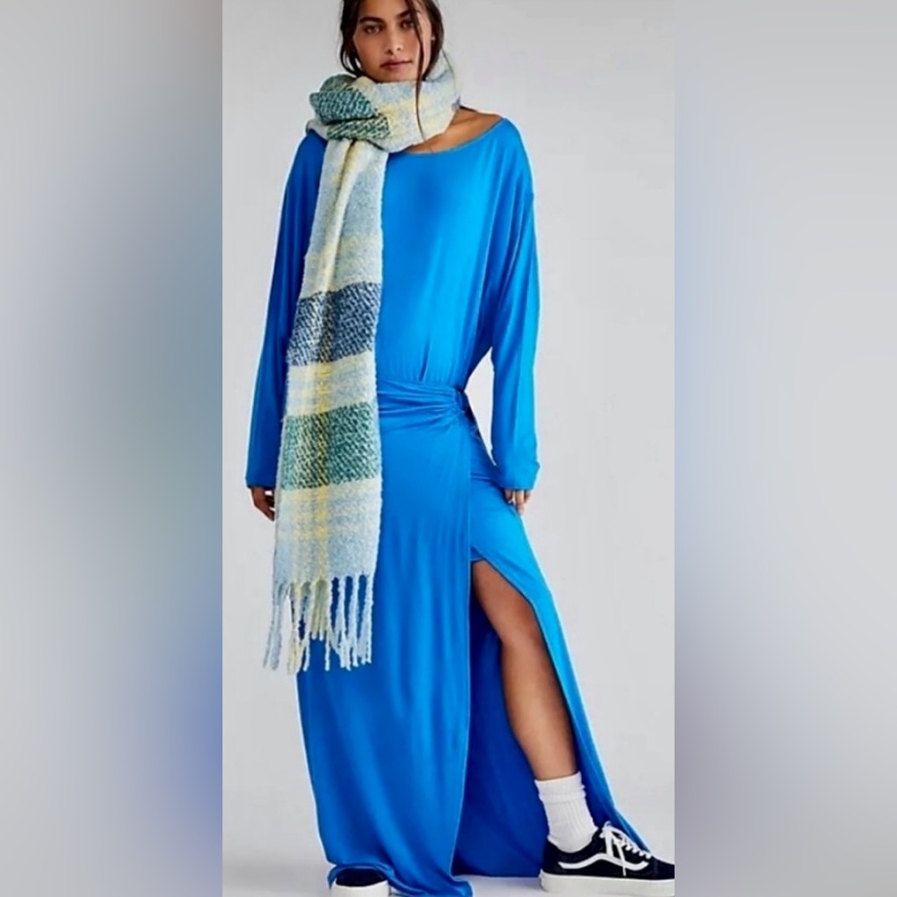 Free People Alyssa long sleeve wrap dress in blue size XS